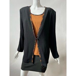 Justin B. Jones Womens Twofer Top Black Orange Long Sleeve Layered Look USA M